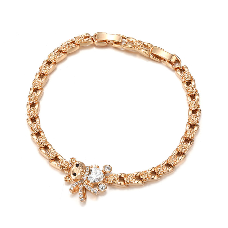 Xuping Europa y los Estados Unidos transfronterizos nueva moda nicho aleación de cobre galvanizado 18k oso pulsera rosa al por mayor