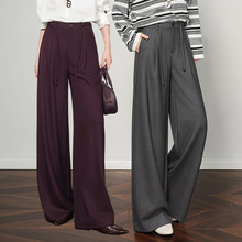 高质感压皱天丝羊毛西装裤女2025秋冬新款通勤高腰窄版直筒阔腿裤