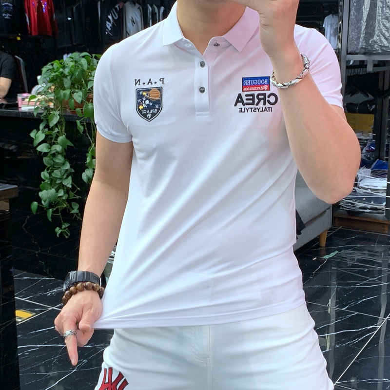 Estación Europea Nueva camiseta de solapa Camisa de polo de seda de hielo Camisa de manga corta para hombres Ropa de hombre cómoda y transpirable para hombres