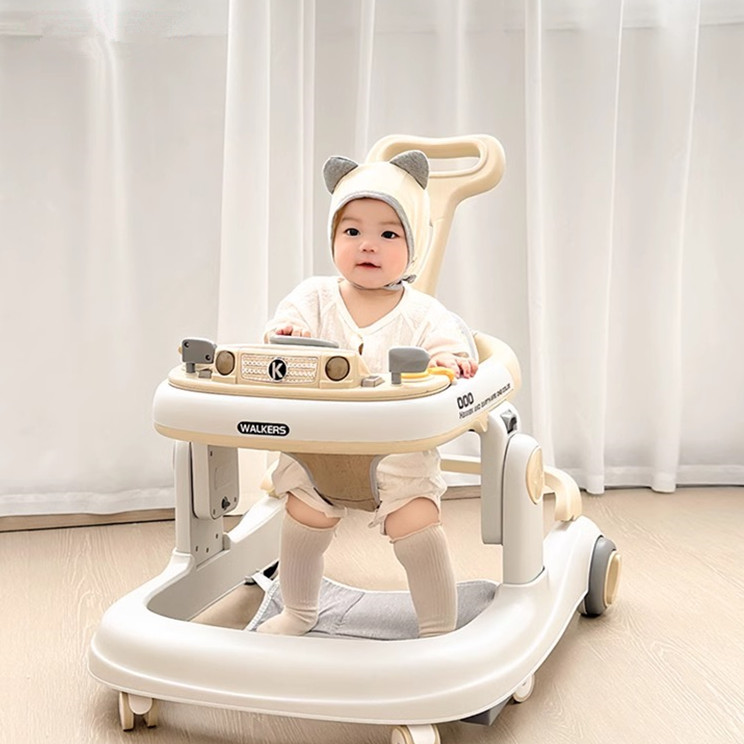 婴儿学步车防O型腿防侧翻6-18个月宝宝音乐可坐可推助步学行车