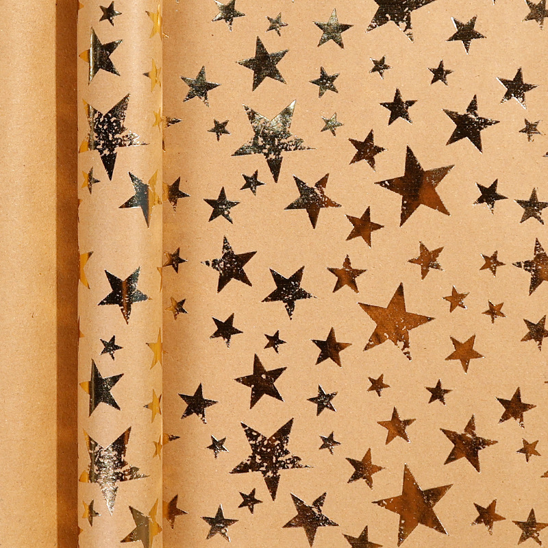 Amazon venta caliente papel de regalo de gran tamaño papel de embalaje de regalo de Navidad papel de embalaje de piel de vaca estampado papel de punto de estrella