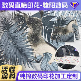 牛仔图案印花数码活性直喷印花定制加工 来图来样全棉丝麻印花
