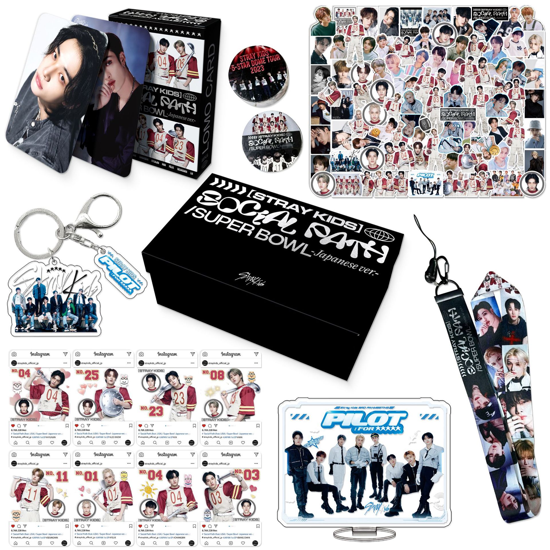 Set de tarjetas adhesivas y llavero de StrayKids, mercancía de dibujos animados de Hwang Hyunjin, cordón para el cuello