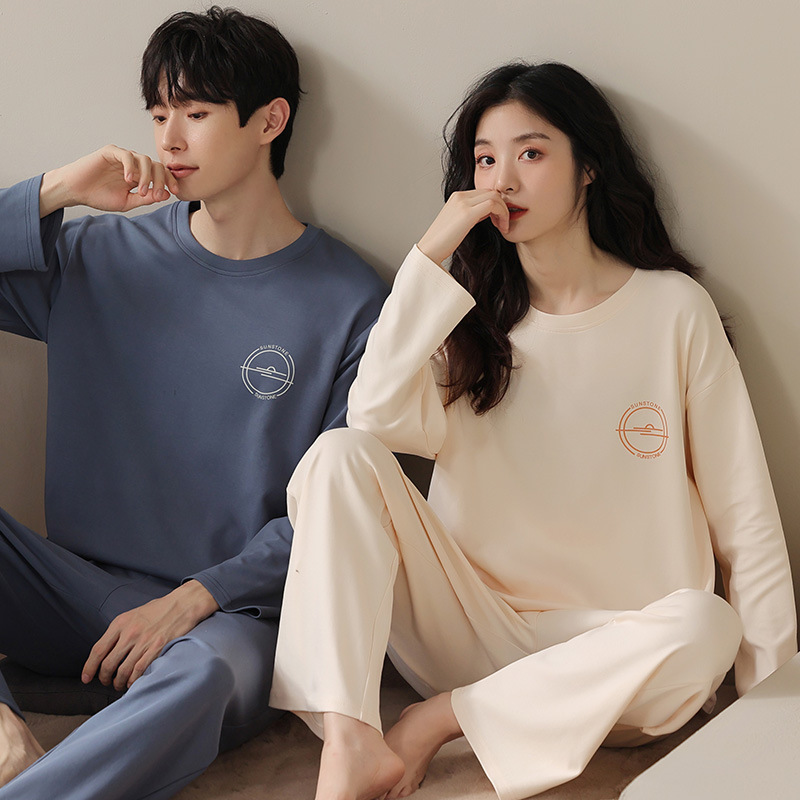 코튼 파자마 커플 봄 가을 겨울 정장 유행 한국 버전 달콤한 느슨한 풀오버 플러스 사이즈 홈 옷 외부 착용 가능