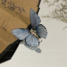 新中式复古风超仙蓝色蝴蝶发夹小众设计高级感精致风古风饰品批发