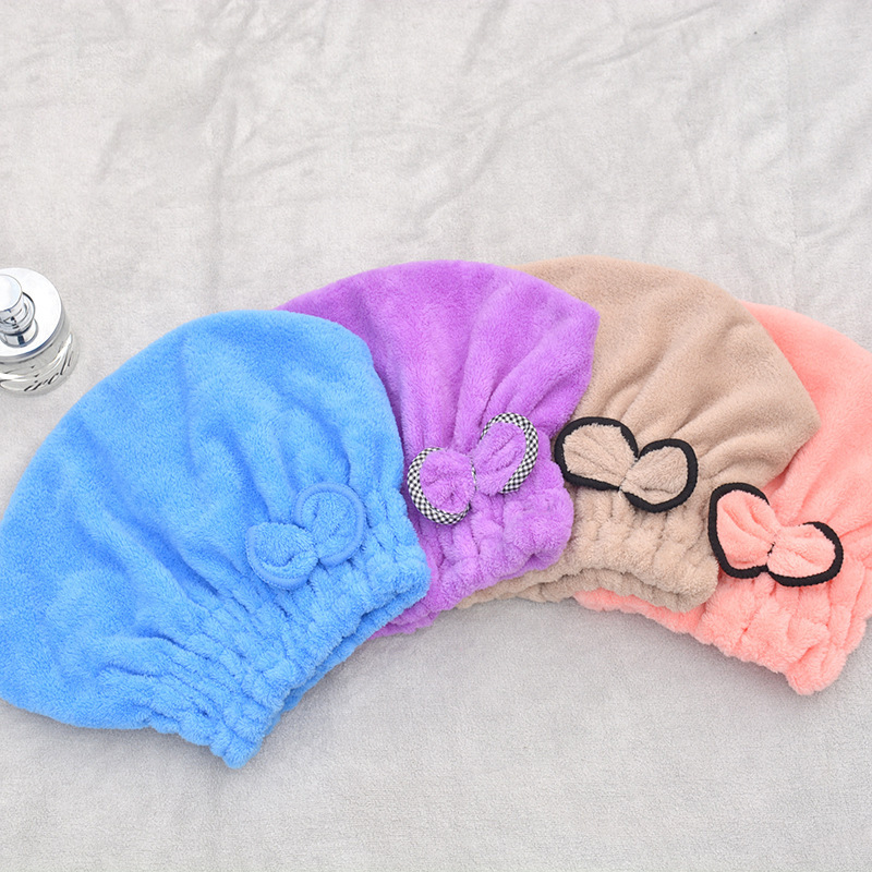 Manufacturer wholesale simple bow coral velvet dry hair cap, soft and absorbent, various colors, not easy to shed hair