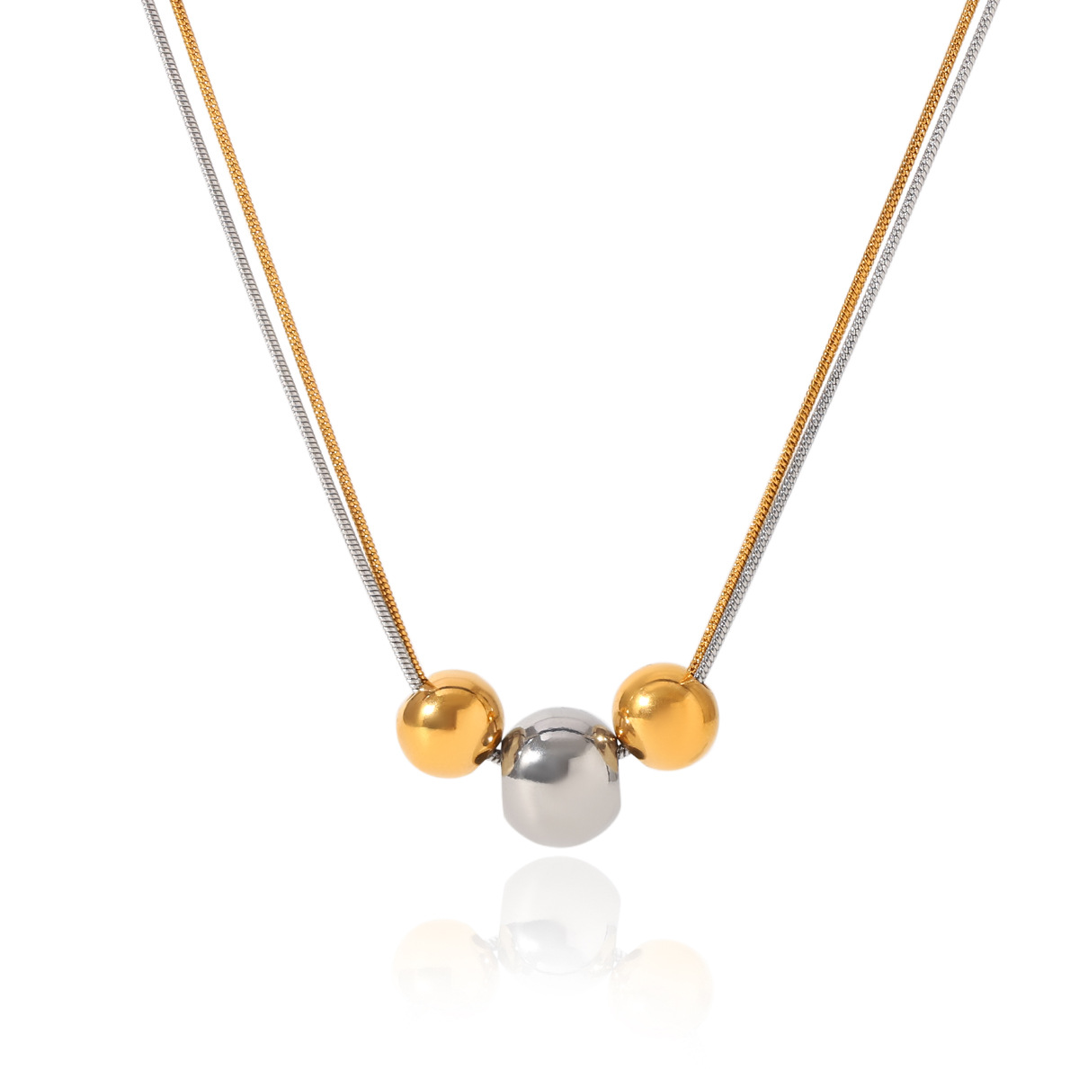 Double Layer Necklaces, Pendant Necklace, Necklace Classification PVD Coated Real Gold Plated Round 304 Stainless Steel Vintage Style Waterproof Non Tarnish 304 Stainless Steel Lobster Trigger Clasp Closure Double Layer Necklaces Pendant Necklace Necklace