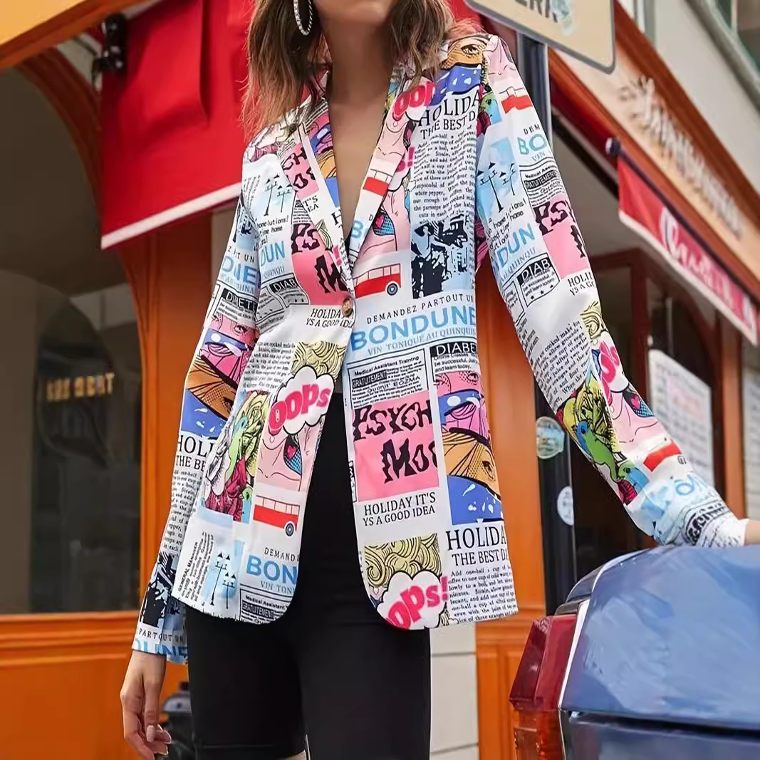 Designed English Letter Pattern 2024 Autumn New Suit Style Fashion Casual Suit Jacket for Women Wl008