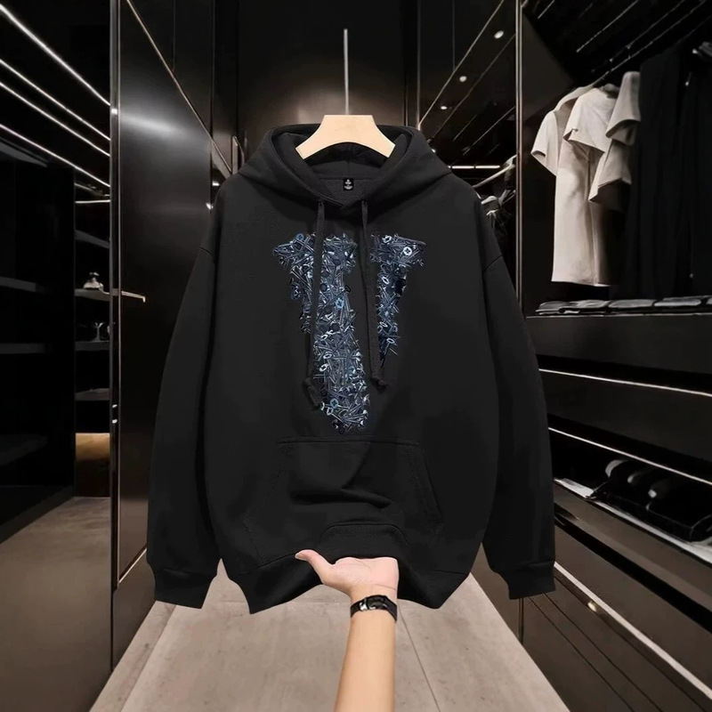 2026 Summer Cross-Border Trend: Fuzzy Letter Print Men's Hoodie, Stylish and Cool American Streetwear