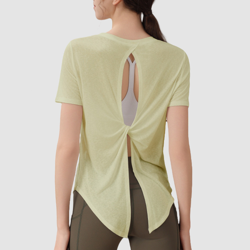 New Tencel Snowflake Beauty Back Sports Top Women's Quick-Drying Fitness T-Shirt Pilates Training Yoga Wear Cover-Up Summer