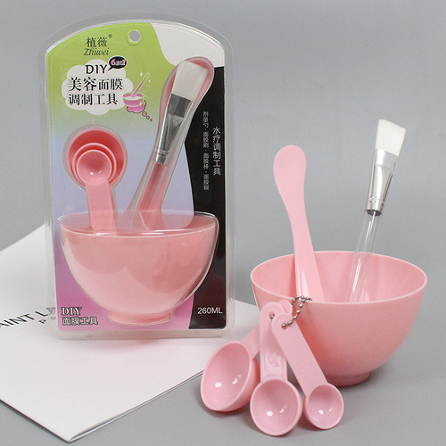Plantagenet 6-Piece Set Beauty Adjustment Plastic Mask Bowl Tool Mask Rod Spoon Makeup Brush Small and Large Version with English and Chinese