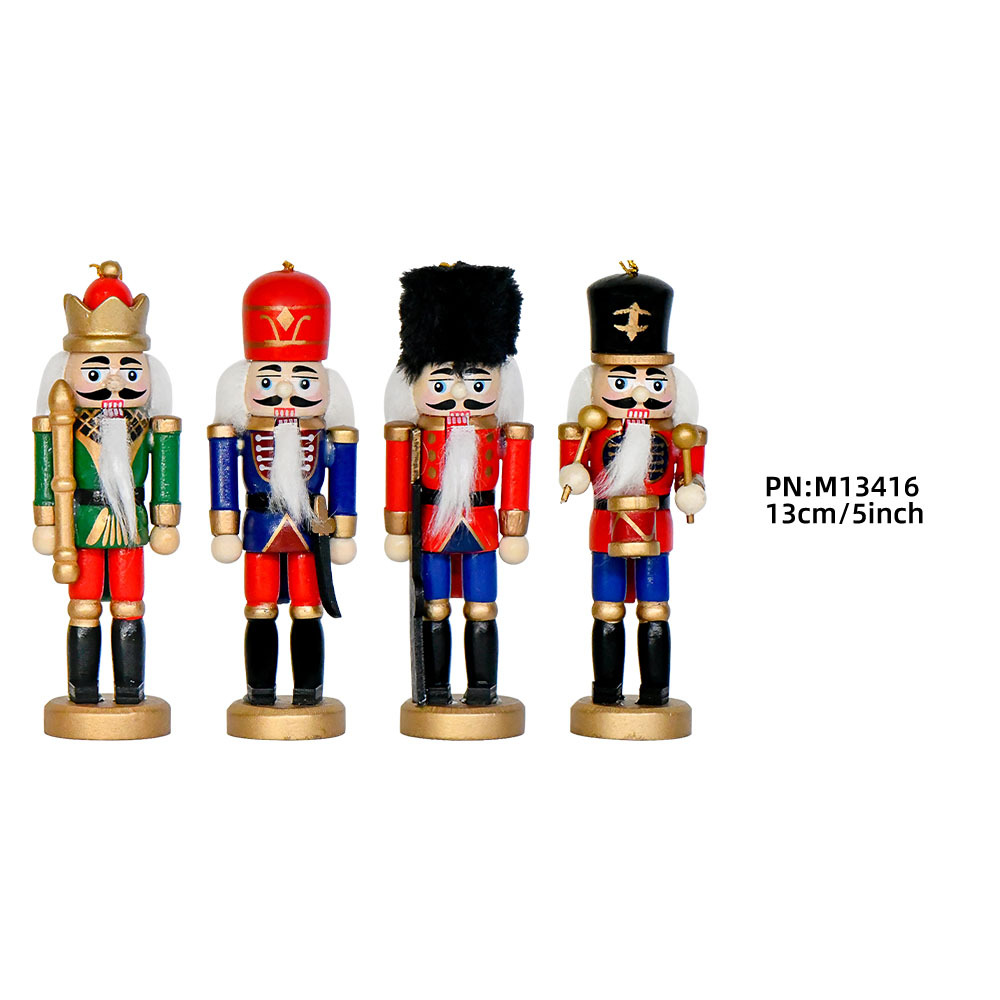 Tráfico fronterizo de madera cascanueces soldados adornos 13cm set cuatro colgantes de árbol de Navidad coloridos marionetas hogar rey
