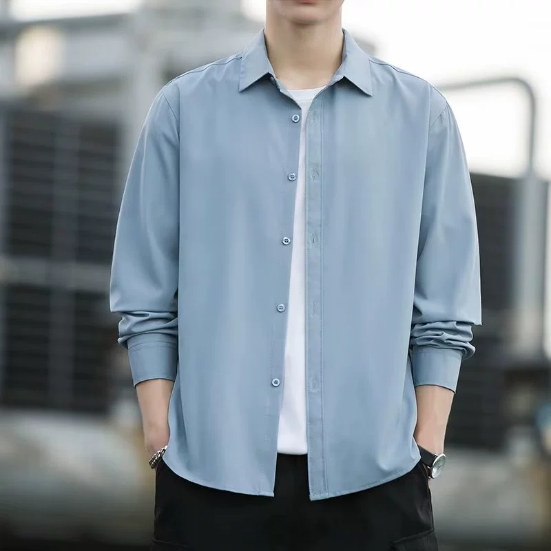 Демисезонная рубашка, трендовый классический костюм жакет, slim fit, плюс сайз, корейский стиль
