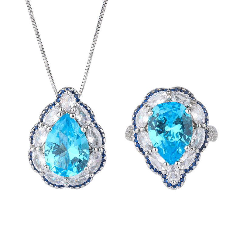 Zhuang sheng joyería al por mayor europea y americana simulación topa azul estilo retro diamante gota de agua las mujeres traje principal piedra 10*14