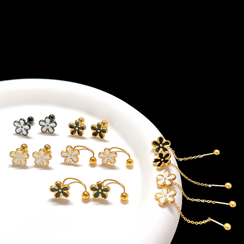 4g Weight 304 Stainless Steel Ear Needle Material 1 Piece Simple Style Flower Plating 304 Stainless Steel Drop Earrings Ear Studs