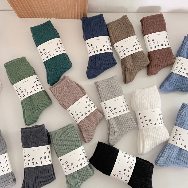 Women's autumn and winter pure color wool socks thickened warm mid-calf college style Japanese cute thick needle wool socks