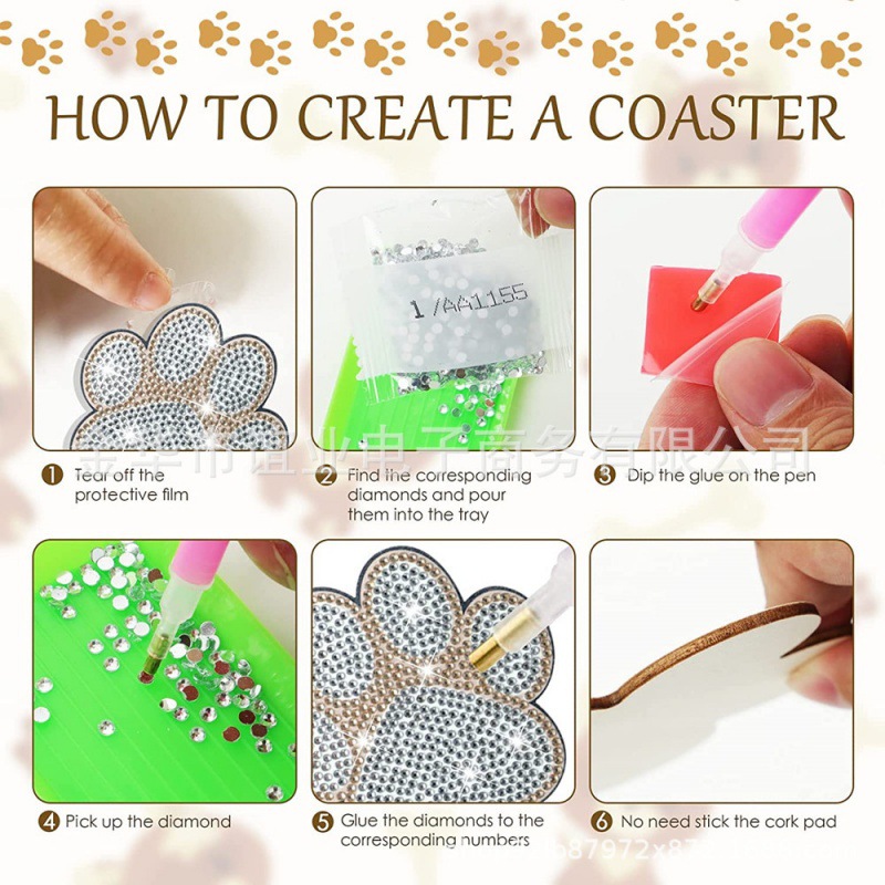 Nuevo diamante pintado cojín de taza de taza de perforación completa cojín de aislamiento térmico redondo cojín de mesa de comedor de animales DIY cojín de taza de forma especial con estante al por mayor