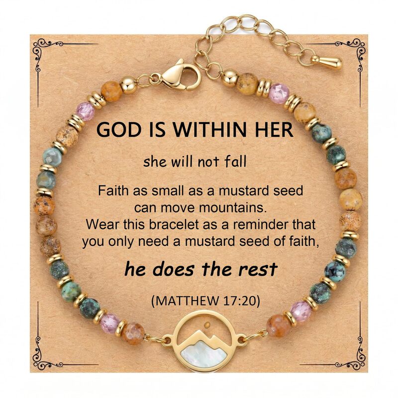 Amazon Cross-Border New Product Natural Stone Mustard Seed Bracelet with Card, Fashionable and Simple Adjustable Jewelry Gift for Women