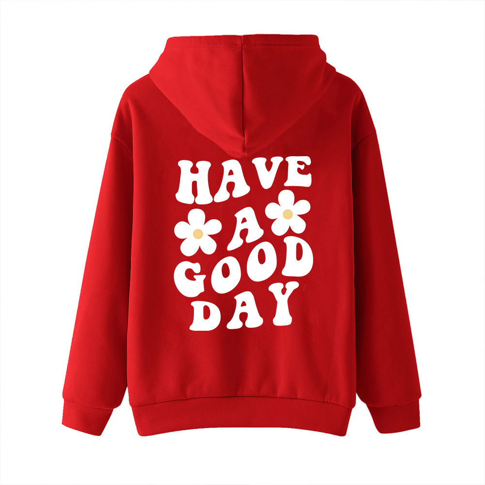 TENGA UN BUEN DÍA carta de impresión suéter con capucha gota hombro manga larga lana europea y americana Otoño e Invierno Sudadera con capucha para las mujeres