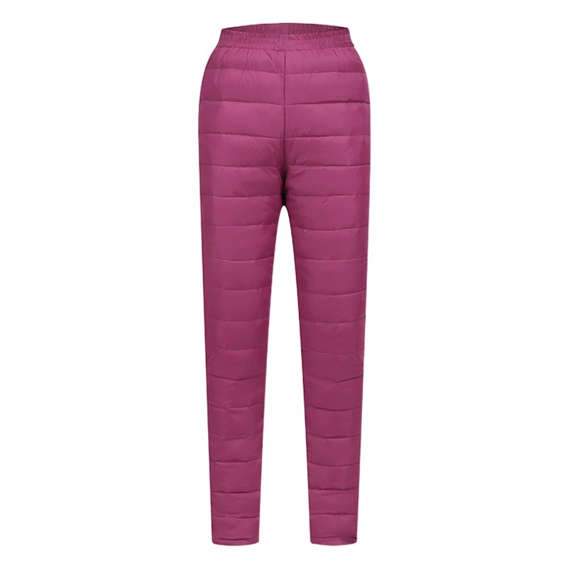 Зимние женские шелковые брюки из белого утиного пуха для женщин среднего и пожилого возраста для верхней одежды, утепленные, двусторонние, прямые, облегающие, теплые брюки с высокой талией.