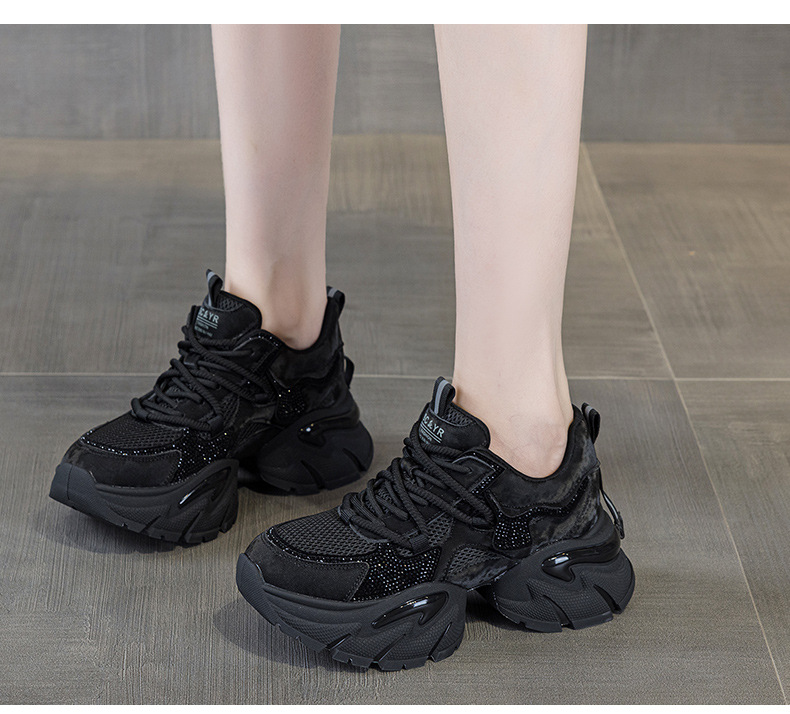Giày sneaker nữ chunky đế dày tăng chiều cao, phong cách năng động, đế đệm khí — M2957 màu nâu, M2957 màu xám, M2957 màu đen chi tiết 18