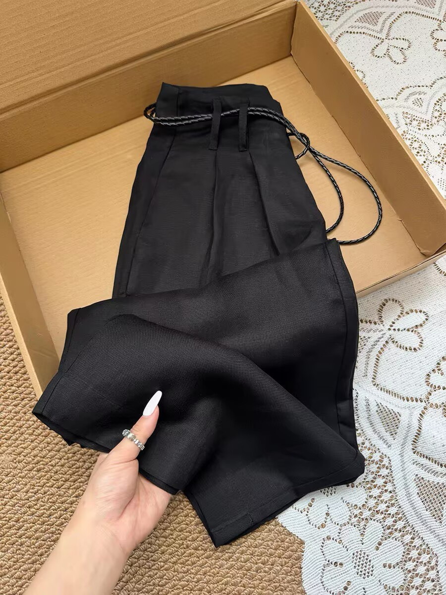 Quần culottes nữ ống rộng cạp cao dáng suông mùa hè — màu đen