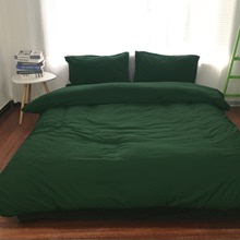 0B32批發復古國風小清新純墨綠色四件套軍綠色三件套水洗棉被套床