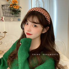 Korean autumn and winter retro chic style elegant tweed pattern 3D sponge heightening headband hair clip versatile simple decoration 