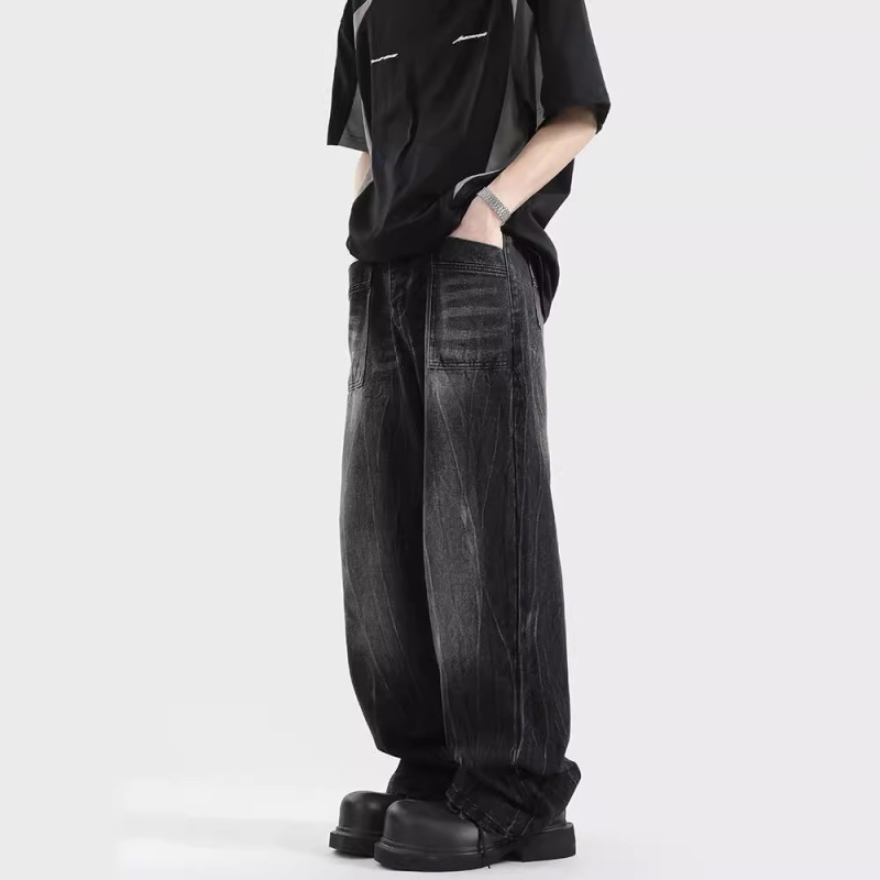 HuiTouLv American Style High Street Jeans Men's Summer Thin cleanfit Washed Straight Pants