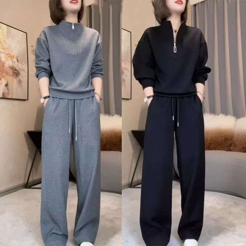 2025 Fashionable Sports Suit for Women, Spring, Autumn and Winter New Style, Solid Color, Simple, Versatile, Casual, Slimming Sweatshirt Two-Piece Set