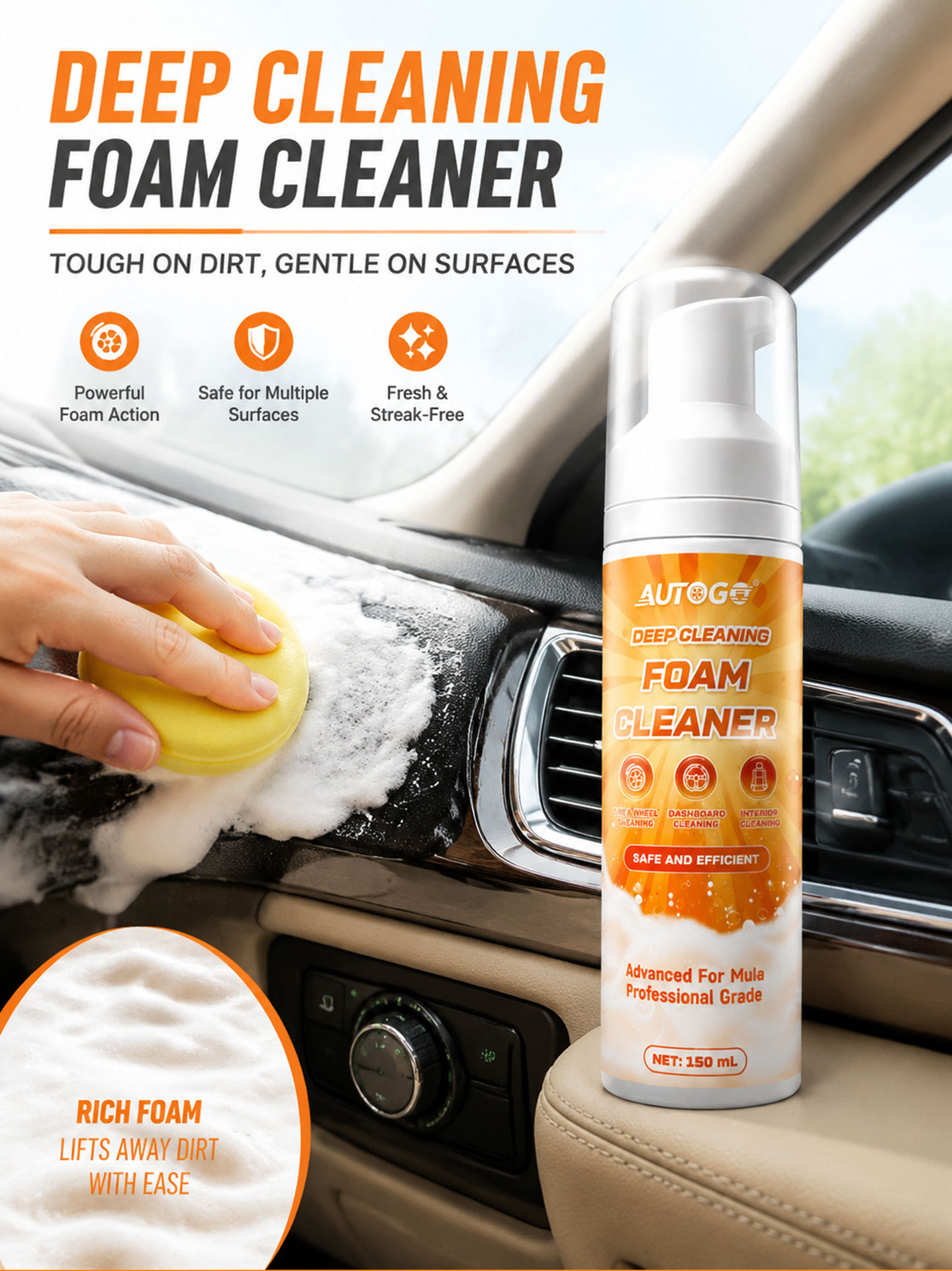Cross-border multifunctional foam cleaner, powerful decontamination car interior leather seat cleaner, specially designed for white sneakers.