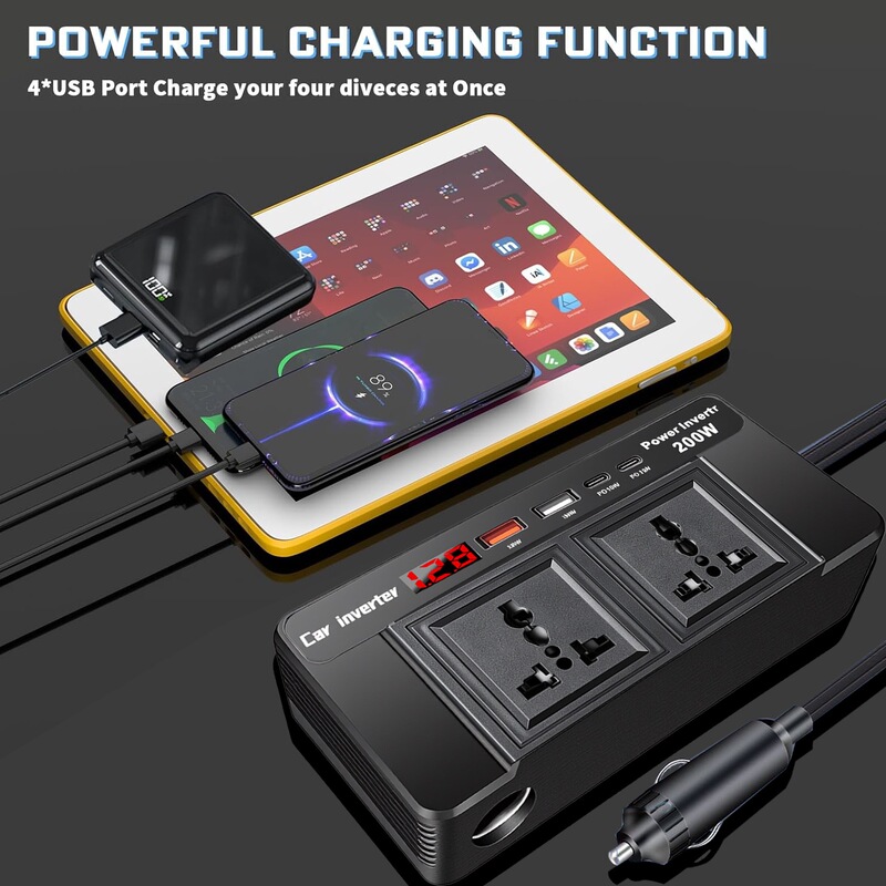 Cross-Border Hot-Selling Car Inverter 12V to 110V 12V to 220V Power Converter 200W Charger