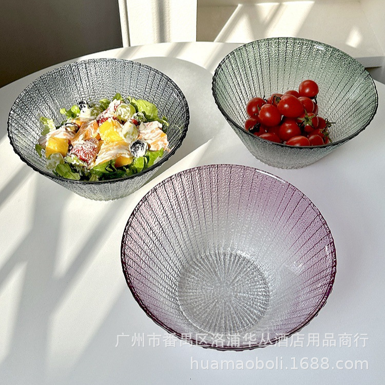 Alto valor de visualización de vidrio de colores cuenco de ensalada creativo cuenco de frutas cuenco de sopa cuenco de vidrio grande cubiertos cuenco grande