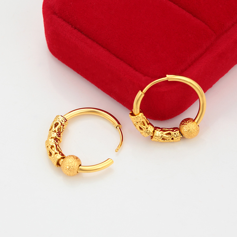 Xuping moda ligera de lujo puede girar aretes de orejas de bola geométrica aleación de cobre chapado 24k auriculares de color auriculares de Año Nuevo al por mayor