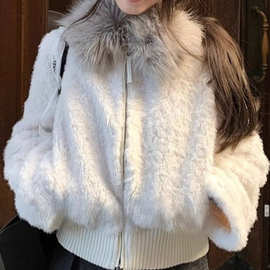 板栗可可Bankelili'暖冬咩咩'大毛领短款环葆羊羔毛保暖外套女冬