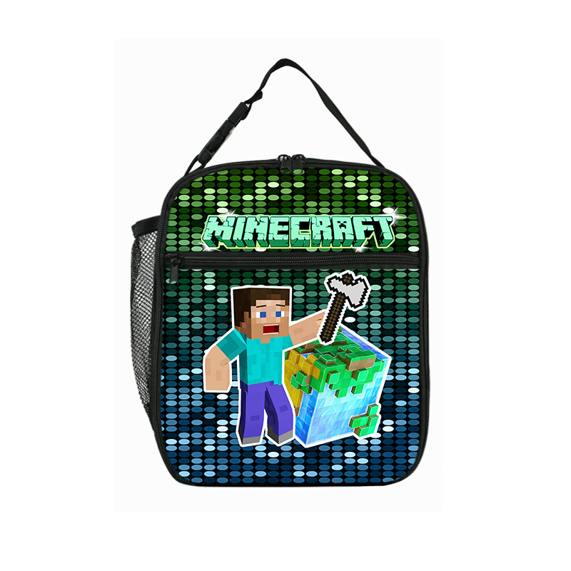 Minecraft Bolso de comida para estudiantes de primaria Minecraft Bolso de hombro portátil para niños Caja de aislamiento Bolsa de almuerzo portátil de campo