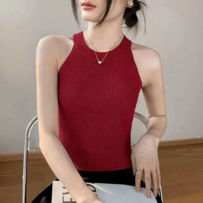 Summer short knitted vest sleevless, lifting effect, french style