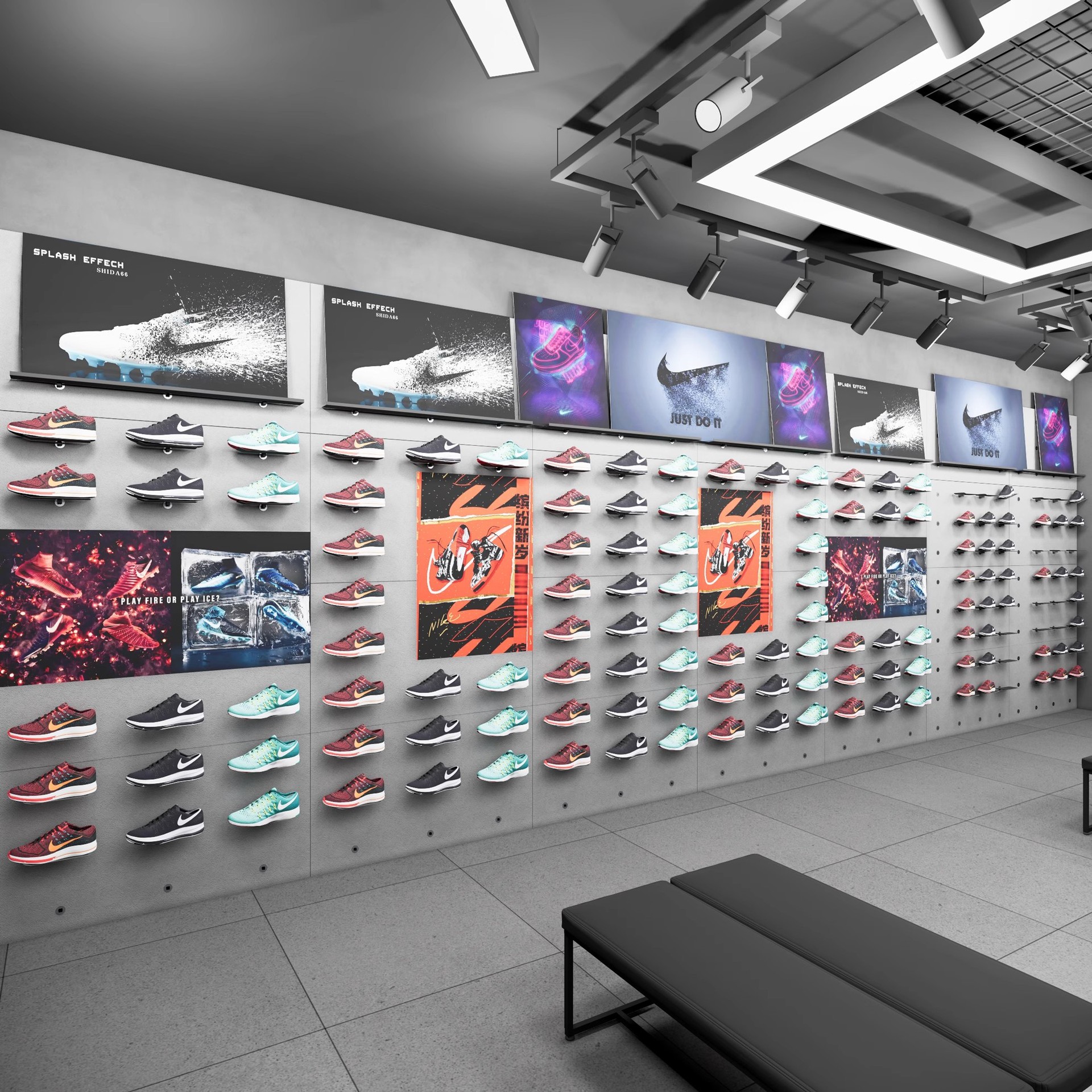 Estante de exhibición de marca deportiva transfronteriza tienda de ropa personalizada tienda de ropa de hombre marco de hierro estante de piso de pared grueso