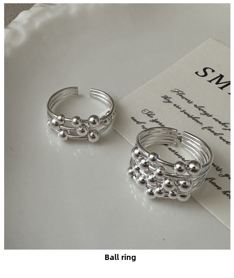 Bague en argent sterling s925 à multiples anneaux et perles_voghion.com