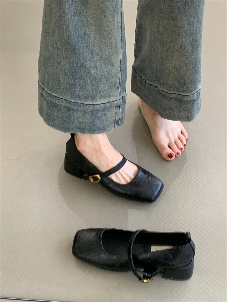 Retro Chunky Heel Mary Jane 2024 Spring And Autumn New French Style Elegant Square-Toed Shallow Evening Shoes To Match_vogvips.com