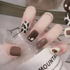 Nude three-color beauty nail art with cow and zebra patterns, detachable, high-end, complete set, wearable, suitable for pregnant women