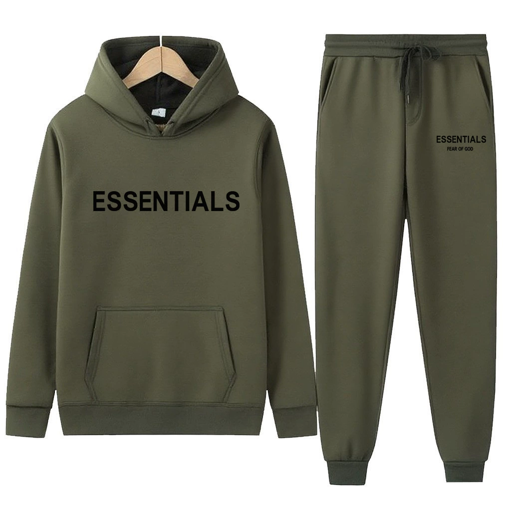 Свитшот-комплект (Fear of God ESSENTIALS) унисекс с двойной линией и бархатной худи & джоггеры, размеры S–XXXL