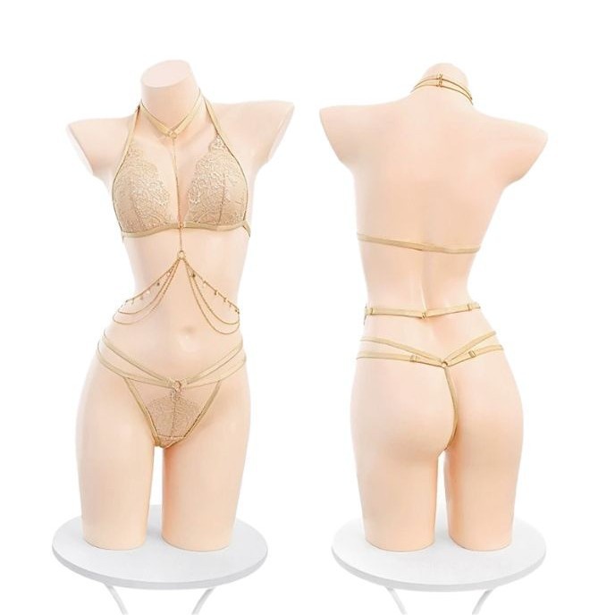 ◆따뜻한 색을 찾고 있어요◆샴페인 [홀터넥 + 브라 + 팬티]