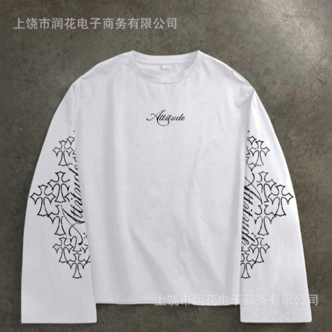 2026 Cross-Border Foreign Trade Hot-Selling Chrome Hearts Style Cross Long-Sleeve Trendy Loose Casual Spring and Autumn Versatile T-Shirt 2026 Cross-Border Foreign Trade Hot-Selling Chrome Hearts Style Cross Long-Sleeve Trendy Loose Casual Spring and Autumn Versatile T-Shirt