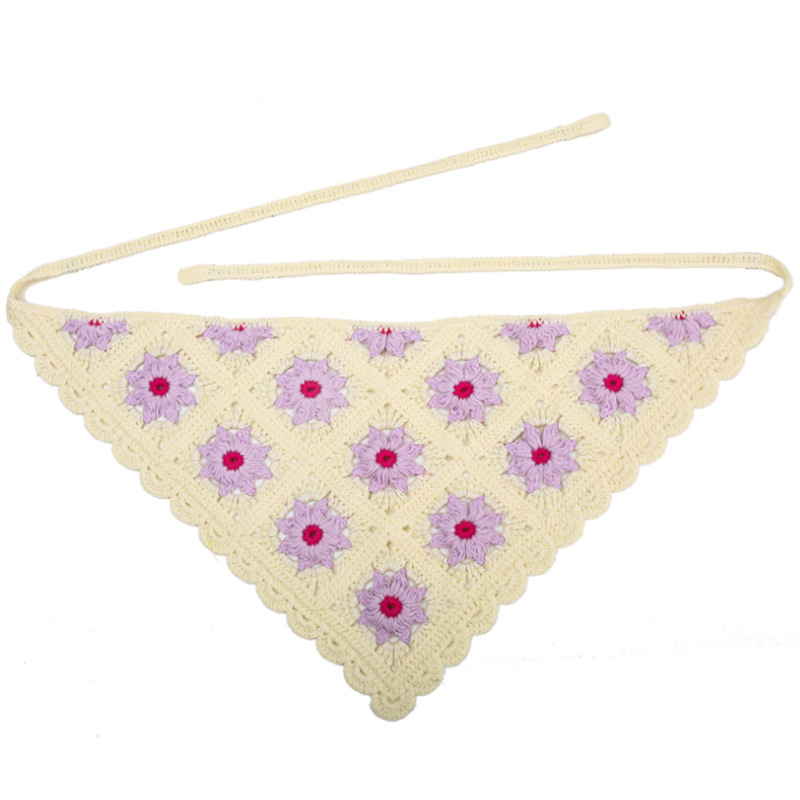 Francia cereza toallas triangulares mujeres primavera y otoño viajes padres-hijos gancho de punto flores hueco pañuelo de arte correa de pelo gorro