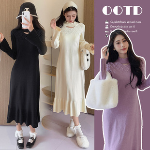Lactation Clothes Autumn and Winter Thickened Warm Pregnant Women's Sweater Skirt All-match Long Knitted Maternity Clothes Postpartum Lactation Skirt