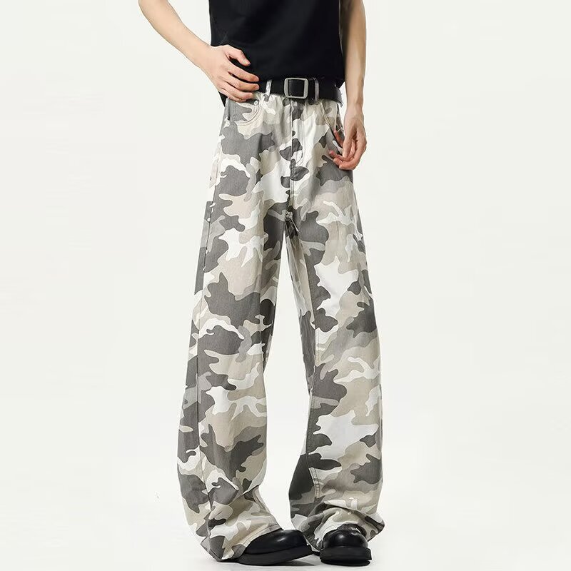 Japón de estilo neutro, pantalones de camuflaje de primavera y otoño para hombres, pantalones rectos, temperamento simple, jeans perezosos.