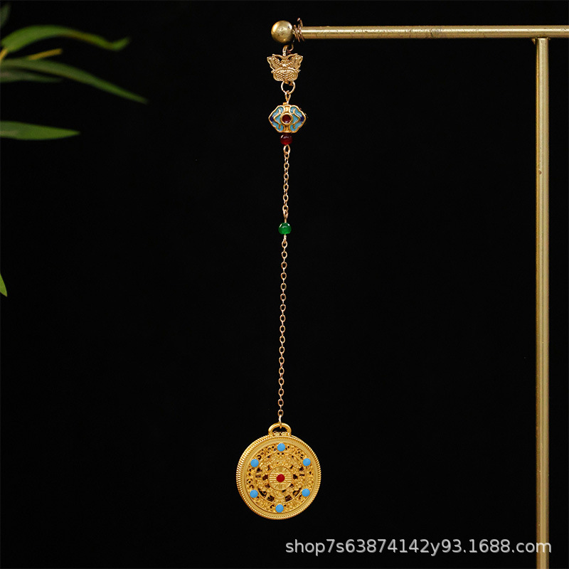Chinese-Style Cheongsam Brooch with Five Treasures Compass Pendant, Full Blessing Pendant, Retro Hanfu Tea Dress Accessory