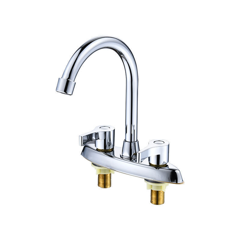 All-Copper Basin Faucet with Dual Handles, Dual Holes, Three Holes, Dual Switch Hot and Cold Water Faucet for Washbasin, Kitchen, and Household Use