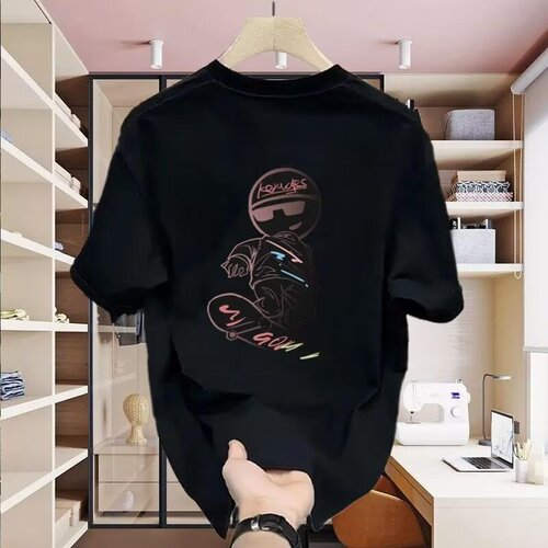 Paris Short-Sleeve Men's Hong Kong Style T-Shirt Heavyweight Trendy Versatile Summer Clothes Men's Streetwear Brand Loose American Retro High Street